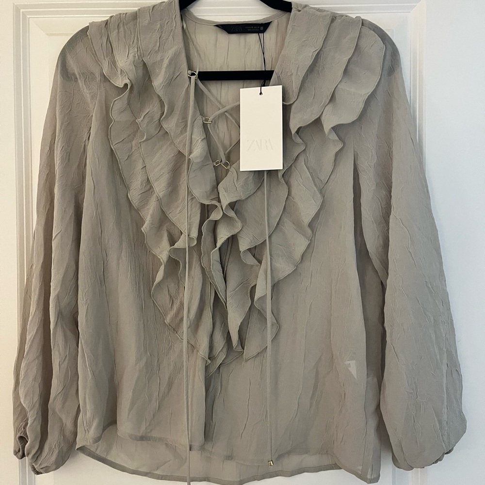 Zara Green Ruffled Blouse